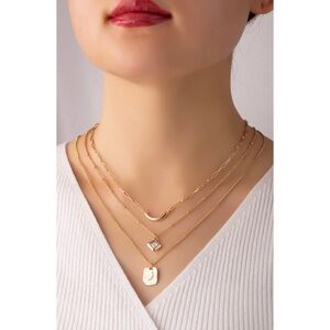 Layered curve bar and stone necklace
